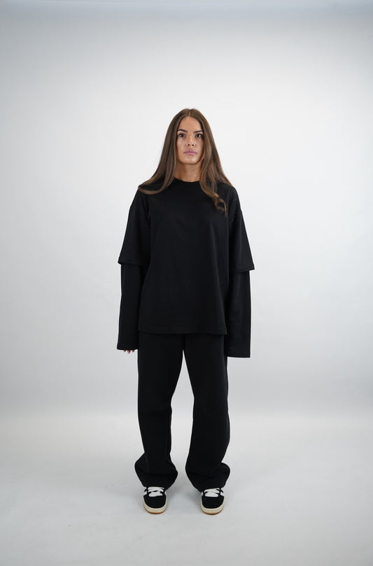 Everyday Jet Black Double Sleeve Tee